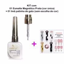Imagem do produto DAFU - Kit com Esmalte Magnético Prata Cat Eye Efeito 3D Olho Gato Uv/Led + Imã Patinha - 10ml