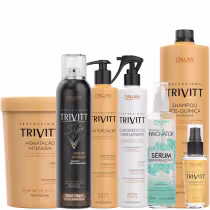 A imagem mostra uma variedade de produtos de cuidados capilares da marca Itallian Hairtech. Há frascos contendo shampoos, condicionadores e tratamentos.