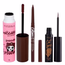 Imagem do produto Kit Vizzela Máscara de Cílios No Panda Brown + Delineador Marrom + Lapiseira Marrom