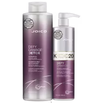 Kit com shampoo Joico Defy Damage Detox de 1 litro e máscara Joico Defy Damage KBOND20 Power Mask de 500ml.