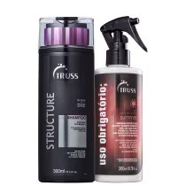 Kit com shampoo Structure e tratamento Uso Obrigatório Miracle Summer, da marca TRUSS.