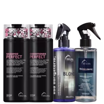 Shampoo e condicionador Perfect, Uso Obrigatório Blond e Frizz Zero Máscara Líquida.