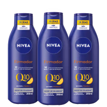 Kit NIVEA com 3 unidades de Loção Hidratante Corporal Firmador Q10 + Vitamina C Pele Seca de 200ml cada