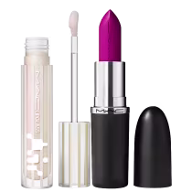 Kit M·A·C MACximal Satin Violet Vapor + Lipglass Airshine Frosting, 2 produtos.