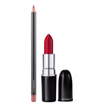 Kit M·A·C Lustreglass Flustered + Lip Pencil Boldly Bare, 2 produtos.