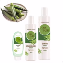 Imagem do produto Kit Shampoo + Condicionador + Umectante Capilar Quiabo Capi Hair Hidrataﾃｧﾃ｣o e Brilho Intenso Abelha Rainha 2611 + 2612 + 2614