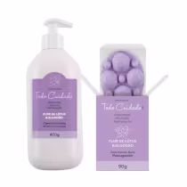 Imagem do produto Kit Flor de Lﾃｳtus e Algodﾃ｣o Creme Hidratante Corporal + Sabonete Massageador Todo Cuidado Mais Abelha Rainha 3821 + 5453