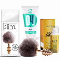 Imagem do produto Kit prazer anal composto por plug anal de pompom pelucia, Lubrificante intimo d4 e Cliv intt gold