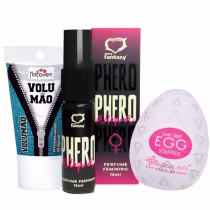 Imagem do produto kit com Gel volumão Perfume Phero Feminino com feromônio Masturbador Egg