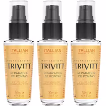 Três frascos de reparador de pontas com 30ml cada.