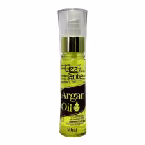 Óleo de argan da marca Lizz ante Professional. O rótulo do produto destaca em letras grandes "Argan Oil" e menciona que é um "Reparador Anti-Frizz Protetor Térmico", indicando que se trata de um óleo de tratamento para cabelos.