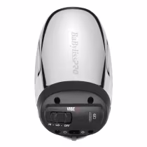 A imagem mostra um produto de design oval alongado na cor prata com detalhes pretos. Na parte superior, está impresso o nome da marca "BaByliss Pro". Na parte inferior, há um painel de controle com três opções: "HI - LO - OFF" (Alto - Baixo - Desligado).