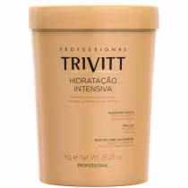 Máscara de tratamento capilar intensivo hidratante da marca Trivitt Professional.  Rótulo com o nome do produto "Hidratação Intensiva". Peso líquido de 1kg.