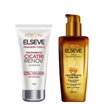 Imagem do produto Kit Leave-in de Tratamento Cicatri Renov 50ml + Óleo Extraordinario para Cabelos Elseve Loreal Paris 100ml