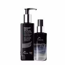 Kit com óleo capilar Illuminatte Oil e tratamento noturno Night Spa, da marca TRUSS.