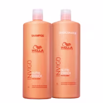 A imagem mostra duas embalagens plásticas grandes, de 1 litro cada, na cor laranja.
À esquerda está um shampoo de nutrição profunda, e à direita está um concidicionador, ambos chamados chamado "Nutri-Enrich"