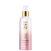 O produto apresentado é um Body Splash da marca Labotrat, com fragrância de Orquídea e Jasmim. A embalagem é um frasco branco com um acabamento dourado no bocal, contendo 230ml do produto.