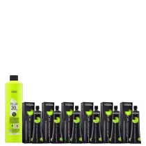 A imagem mostra um oxidante inoa 1L e 6 tubos de coloração permanente inoa.