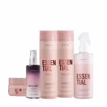 Conjunto de produtos de cuidados capilares da marca Braé, incluindo shampoo, condicionador, sérum noturno, spray reparador e embalagens em tons de rosa e branco.