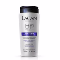 Frasco de 300ml da linha Color Up da Lacan Expertise, com rótulo branco e preto destacando o "Matizador Efeito Platinado" para cabelos loiros, grisalhos ou descoloridos.