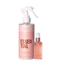 Este é um conjunto de dois produtos para o cabelo da Braé Hair Care. Inclui um spray de reparação capilar e um óleo de brilho para cabelos danificados.