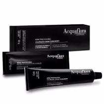 Coloração Creme Permanente Acquaflora com o tubo e caixa da tinta