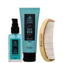 Imagem do produto Kit para barba da linha City View | 3 itens | balm purificante, óleo para barba e pente de madeira