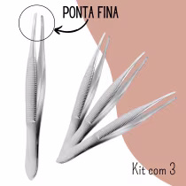 Imagem do produto Kit com 3 Pinças ponta Fina Aço Inox - Kiss New York