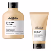 Kit com shampoo e condicionador Absolut Repair da marca L'Óreal Professionnel.