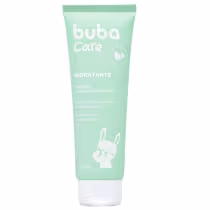 Creme hidratante Buba Care em embalagem tubular de plástico na cor verde menta de 100ml. A embalagem apresenta o logotipo "Buba Care" e o texto "HIDRATANTE" em letras brancas maiúsculas. Na parte inferior, há uma ilustração estilizada de um coelho branco.