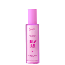 Spray perfume mist, com frasco em formato cilíndrico e cor rosa. No rótulo, está escrito "Urban Beat".