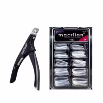 Imagem do produto Unha Postiça Tips Bailarina - Transparente Macrilan UP105 + Cortador De Unhas Artificiais Macrilan UP1-0