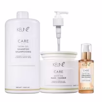 Imagem do produto Kit Keune Satin Oil Shampoo 1000ml + Máscara 500ml + Óleo 95ml + Válvula Pump