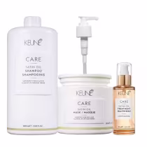 Imagem do produto Kit Keune Satin Oil Shampoo 1000ml + Máscara 500ml + Óleo 95ml + Válvula Pump