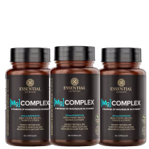 A imagem mostra três potes redondos marrom com rótulo preto e azul e letras azuis, brancas e beges.