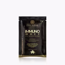 A imagem mostra um sachê de suplemento alimentar em pó todo preto com letras douradas e brancas.