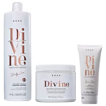 Kit Brae com a linha Divine Anti-Frizz - Shampoo 1L+ Máscara 500g+ Leave-in 200g