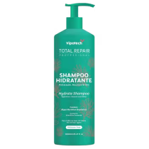 Frasco de shampoo hidratante da linha Total Repair Professional da Vipotech, com embalagem verde e detalhes em branco, contendo 1 litro do produto.