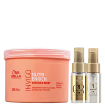 Kit Wella com Máscara Invigo Nutri-Enrich 500ml, óleo Oil Reflections 30ml, e Oil Light 30ml