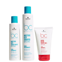 Kit Schwarzkopf Professional Moisture Kick + Repair Rescue, 3 produtos.