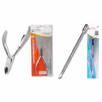 Alicate para cutícula e espátula para cutículas em aço inox.