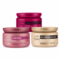 Imagem do produto Combo Cronograma Capilar Siàge: Cauterização dos Fios 250g + Reconstrói os Fios 250g + Nutri Rosé 250g