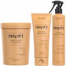 Máscara capilar de hidratação intensiva, leave-in hidratante e fluido para escova.