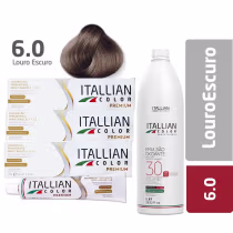 Imagem do produto Kit Itallian Color 3 Tintura 6.0 Louro Escuro + Emulsão Oxigenada 30 Vol. 1Lt