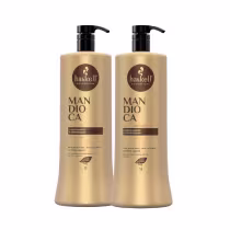 Kit com shampoo e condicionador da linha Mandioca da marca Haskell.