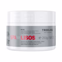 Produto de tratamento capilar da linha TreeLiss Profissional. Rótulo cinza com texto vermelho "SPA dos LISOS" e detalhes do produto: "BTOX Controle do Volume e Frizz, Hidratação Profunda, Liso Duradouro + Ação Antiage". Contém 250g.