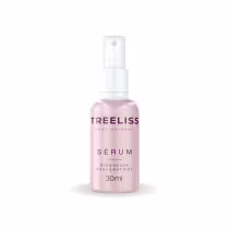 Sérum de óleo de uva resveratrol TreeLiss Profissional em frasco plástico transparente com tampa branca. Embalagem de 30ml. Rótulo rosa com o nome da marca e do produto em letras pretas maiúsculas.