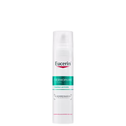 Eucerin Dermopure Clinical, um produto de cuidados com a pele com ação tripla, contendo 2% de ácido salicílico e thiamidol, conforme indicado no rótulo.