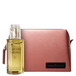 Conjunto Gabriela Sabatini com perfume e nécessaire.