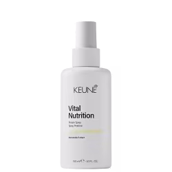 Frasco branco de spray da linha Vital Nutrition da Keune, contendo 150 ml de produto. O rótulo apresenta o nome da marca Keune e o nome do produto "Vital Nutrition Protein Spray" em destaque.